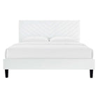 Modway Roxanne Performance Velvet Full Platform Bed - White-Tapered Wood Legs