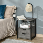 HOMCOM Nightstand with 2 Drawers - Grey-Offers ample storage with a tabletop, two drawers, and an open shelf