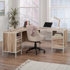 Sauder - La Collection Nova Loft Bureau en L - Finition Kiln Acacia-Deux tiroirs avec coulisseaux en métal et butées de sécurité