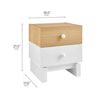 Modway Nolia 2-Drawer Colour Block Nightstand - Oak White-Full-Glide Storage Drawers with Round Knob Handles