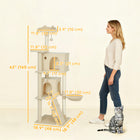 PawHut - arbre à chat 63 po avec poteaux à griffer en sisal, condos - beige-Poteaux enveloppés de sisal pour satisfaire les envies de griffer, protégeant ainsi vos meubles de tout dommage 