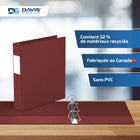 Davis Group Super économie, Reliure à anneaux en “D” inclinés 1.5 po, paquet de 6 – Bourgogne-Polypropylène sans PVC