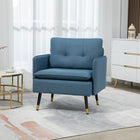 HOMCOM Modern Accent Chair with Wide Lounge Seat - Steel Legs - Button Tufted for Bedroom - Blue-Breathable linen-look fabric stays cool and resists wrinkles, pilling, and deformation
