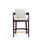 Manhattan Comfort - Ritz tabouret de comptoir 22" style milieu du siècle, rembourré en similicuir ivoire et noyer foncé-Comprend 1 dossier d’oreiller amovible