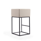 Manhattan Comfort Embassy 21" Mid-Century Modern Faux Leather Upholstered Bar Stool - Cream and Black-Delivered to you Fully Assembled! No Assembly Required