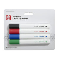 TRU RED Dry Erase Markers - Chisel Tip - Assorted - 4 Pack-Write and erase on whiteboards, glass, and other dry erase surfaces