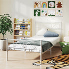 HOMCOM Twin Size Metal Platform Bed Frame with Headboard - White-Fit standard twin mattresses 39" W x 74.8" D (99 x 190 cm), including memory foam, latex, hybrid and spring types