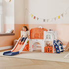 Qaba 7-in-1 Kids Slide with Basketball Hoop, Climber, Telescope, Tunnel, Steering Wheel and Aisle - Orange-Slide's acceleration and deceleration zones for safe sliding, and buffer zone minimises impact at slide's end 