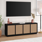 Hudson&Canal Pryce TV Stand for TV's up to 78" - Black Grain/Natural Rattan-Features easy assembly