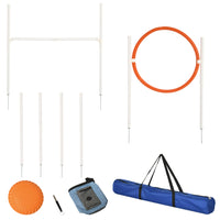 PawHut Dog Agility Training Obstacle Course 5-Piece Set-A five-piece set that includes a jump hurdle, jump ring, weave poles, frisbee disc and food bag 