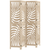HOMCOM 4 Panel Palm Leaf Design Freestanding Room Divider for Home Office Bedroom - Natural Wood Finish-Detachable top and bottom form two independent dividers 
