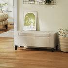HOMCOM - Banc ottoman de rangement rectangulaire en lin capitonné avec dessus rabattable - beige-Le couvercle à rabat facilite l'ouverture et le rangement des objets encombrants à l'intérieur 