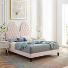 Modway Alexandria Tufté Performance Velours Lit Plateforme Twin Avec Pieds en Bois Noir - Rose-Système de soutien en lattes de bois