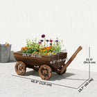 Outsunny Wooden Wagon Planter Box with 4 Wheels & Handle-Four rolling wheels and a handle allow for effortless moving around your yard
