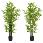 HOMCOM 5' Artificial Bamboo Tree in Pot - Green - 2 Pack-Beautiful set of two artificial bamboo design 
