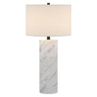 Hudson&Canal - Lampe de table haute Elise 76 cm (30 po) avec abat-jour en tissu - Marbre/Noir/Blanc-Associé à un abat-jour en tissu tambour blanc