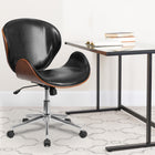 Flash Furniture – Chaise de conférence pivotante à dossier moyen en bois de noyer et en cuir noir (SDSDM22405BK)-Mousse ignifuge CA117