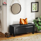 HOMCOM Faux Leather Padded Storage Ottoman - Black-Hinged top opens to reveal storage space for blankets, pillows, books, games and more 