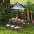Qaba Kids Picnic Table, Wooden Table & Bench Set with Umbrella & Cushions - Blue-Removable umbrella shields children from sun and rain
