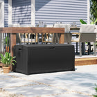 Suncast - Coffre de terrasse en résine tressée 99 gal - Noir-Parfait pour ranger les coussins, les fournitures de jardin et le bois de chauffage.