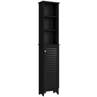 HOMCOM Tall Bathroom Linen Tower Cabinet with Adjustable Shelves - Black-Constructed of P2 grade MDF for long-term use