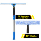 Gritt Commercial Pro Window Washing Cleaning Kit with - 18" Squeegee - 18" Washer - 20" Pole-Handle swivels 180° to reach tight corners, edges and sills