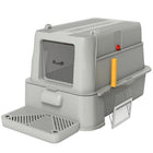 PawHut - bac à litière pour chat en acier inoxydable 80 l - gris clair-Comprend un tiroir coulissant et une façade rabattable pour un nettoyage sans effort 