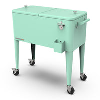 Permasteel 80 qt Retro Rolling Patio Cooler with Divider - Mint-Spacious 80 quart capacity provides generous storage for up to 110 12oz cans, plus ice