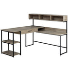 Monarch Specialties - 7161 Bureau - Taupe Fonce/Metal Noir En Coin-Bureau d'ordinateur en forme de L avec rangement en aspect bois taupe foncé et base en métal fin et robuste en finition noire.