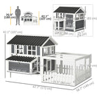 PawHut Wooden Chicken Coop with Run for 1-2 Chickens - Grey-Multiple doors, and an openable roof offer easy access 