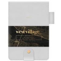 Mead West Village Notepad with Pen - 6 1/8" H x 4 1/4" W - 60 Sheets-Elegant Design: Suede-like cover with gold text for a sophisticated, polished look