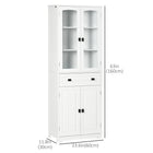 HOMCOM - Armoire de cuisine 63 po avec étagères réglables et porte en verre - blanc-Tiroir central avec poignées et glissières métalliques lisses pour ranger facilement les serviettes, torchons et couverts 