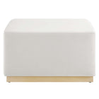 Modway Tilden Large 28" Square Performance Velvet Upholstered Ottoman - Alabaster/Natural-Weight Capacity: 506 lbs.