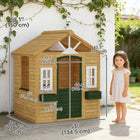 Qaba - Maison de jeu en bois pour enfants d’extérieur avec porte fonctionnelle, 3 fenêtres et 2 jardinières, brun-Comprend deux jardinières, encourageant les enfants à planter et à apprendre la responsabilité
