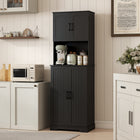 HOMCOM 71.5" H Tall Pantry Cabinet with Spice Racks - Black-Colour: Black 
