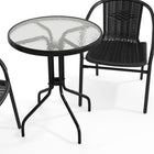 Table ronde de 23,75 po en verre et en métal et 2 chaises empilables en rotin noir (TLH-071RD-037BK2-GG)-7