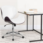 Flash Furniture – Chaise de conférence pivotante à dossier moyen en bois d’acajou et en cuir blanc (SDSDM22405MAHWH)-Mécanisme de verrouillage d'inclinaison