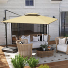 Outsunny 8' L x 9' W Square Cantilever Patio Umbrella with Fillable Base - Khaki-Flexible tilt settings offer optimal sun blocking at any angle