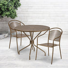Table de jardin ronde de 35,25 po en acier doré et 2 chaises au dossier rond, intérieur/extérieur [CO-35RD-03CHR2-GD-GG]-Revêtement thermolaqué doré