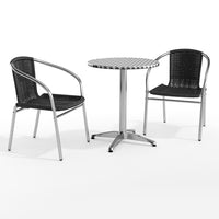 Table ronde en aluminium de 23,5 po avec 2 chaises en rotin noir, intérieur/extérieur (TLH-ALUM-24RD-020BKCHR2-GG)-Ensembles pour l’intérieur et l’extérieur