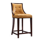 Manhattan Comfort Fifth Avenue 19" Traditional Faux Leather Upholstered Counter Stool - Camel and Dark Walnut - 3 Pack-Refined Rectangular Design Stitching