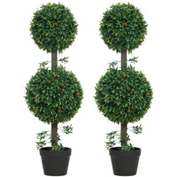 HOMCOM - Arbres topiaires artificiels en buis 3 pi - vert - lot de 2-Recevez un ensemble de deux arbres, idéal pour créer une décoration équilibrée et symétrique 