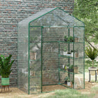 Outsunny 3-Tier Mini Greenhouse with 4 Shelves - Roll-Up Door - Weatherized Cover - Green- Shelves to hold your plant pots   
 
