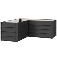 Outsunny L-Shaped Galvanized Steel Planter Box - 45" L x 45" W x 17" H - Dark Grey-Raised garden bed with slatted steel panels for elegance and protection 