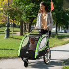 Aosom - Remorque de vélo 2 places pour enfants 2-en-1 poussette double pour bébé - vert-Comprend plusieurs portes et fenêtres en maille zippées pour la ventilation 