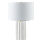Hudson&Canal - Lampe de table haute Seren 23" avec abat-jour en tissu - Blanc mat/laiton/blanc-Design moderne et contemporain pour votre salon, espace de travail ou table de chevet