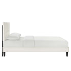Modway - Yasmine Lit plateforme complet en velours haute performance avec capitonnage vertical et pieds effilés en bois noir - Blanc-Poutre centrale renforcée et jambes de soutien