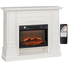 HOMCOM 46" Electric Fireplace with Mantel, Shelf, Remote Control and Timer - White-Mantel enhances decor with realistic 3D flame effect and three flame intensities 