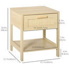 HOMCOM - Table de chevet étroite avec éléments en rotin - bois naturel-Les pieds surélevés facilitent le nettoyage en dessous et gardent les objets au sec en cas de déversement 