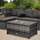 Outsunny Rattan Coffee Table with Tempered Glass Top Outdoor Garden Patio - Mixed Grey-Made from solid steel pipe and PE rattan in excellent craftsmanship